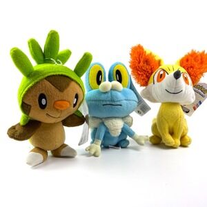 Lot o 3 Tomy Pokemon XY Plush Chespin Fennekin Froakie 2013 Stuffed Toy Nintendo